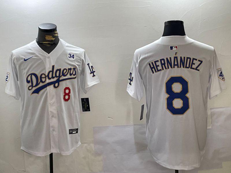 Men Los Angeles Dodgers #8 Hernandez White Gold Game 2024 Nike MLB Jersey style 11202
